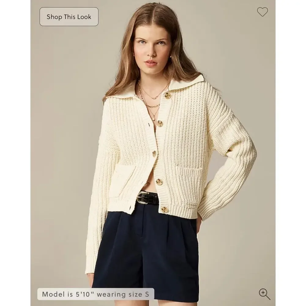 J. Crew Collared Crewneck Cardigan in Chunky Knit Ivory NWT size XXS